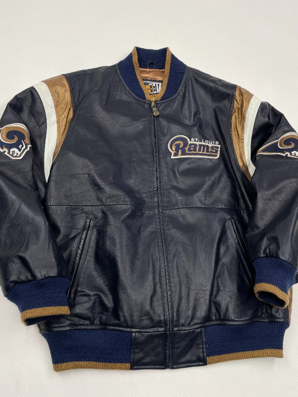 Vintage St Louis Rams Leather Bomber Jacket G-III Carl Banks NFL Men's L